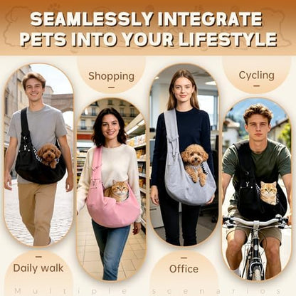 Pet Sling Carrier Bag, Hands-Free Shoulder Strap, for Small Dogs and Cats, Black (Black) (Black) - Image 4