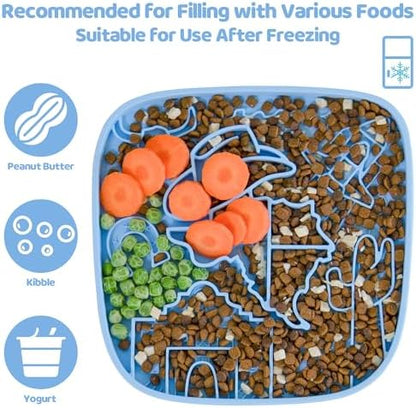Puzzle Feeder Snuffle Mat and Lick Mat for Dogs,Texas Textured Slow Feeder, 0.75 Inch Thin Silicone Mat Holds 3 Cups, Dishwasher and Microwave Safe, Blue - Image 3