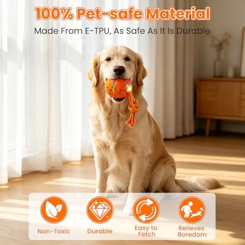 Interactive Dog Toy Ball, Automatic Bouncing Rotating, Realistic Dog Barking Sounds, E‑TPU, IP54, Rechargeable, Small/Medium/Large Dogs, Indoor/Outdoor（Light Orange） - Image 7