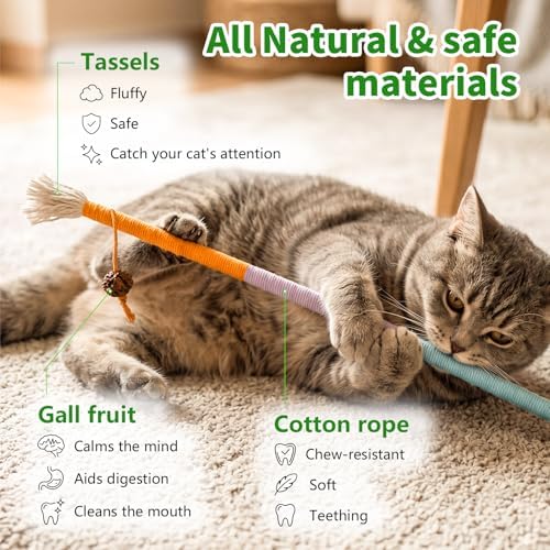 HoneyGuaridan Cat Chew Ropes 8Pcs, Cat Toys for Indoor Cats with Refillable Natural Catnip, Safe Teeth Cleaning Chew Toys - Image 3