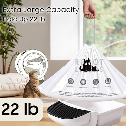 60 Pack Automatic Litter Box Bags Fit for Litter Box Robot 5/4/3, Heavy Duty Drawstring Waste Bags, Sensor-Compatible, Tear Resistant, White, 25.2" x 15.7" - Image 5