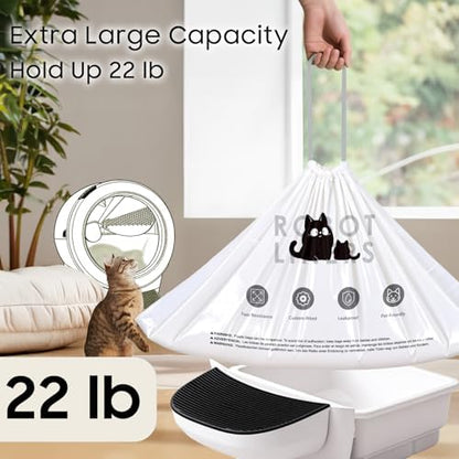60 Pack Automatic Litter Box Bags Fit for Litter Box Robot 5/4/3, Heavy Duty Drawstring Waste Bags, Sensor-Compatible, Tear Resistant, White, 25.2" x 15.7" - Image 5