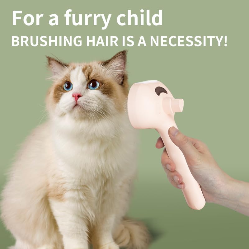 Pet Steam Brush for Dogs & Cats, 3-in-1 Mist Grooming Brush Shedding Hair Removal Comb, One-Click Self Cleaning Spray for Long Haired Pets, Comes with Empty Waterless Bottle for Shampoo, Pink - Image 2