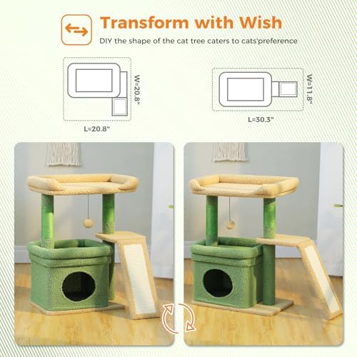 PEQULTI Small Cat Tree Tower for Indoor Cats with Large Perch, Green - Image 3