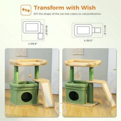 PEQULTI Small Cat Tree Tower for Indoor Cats with Large Perch, Green - Image 3