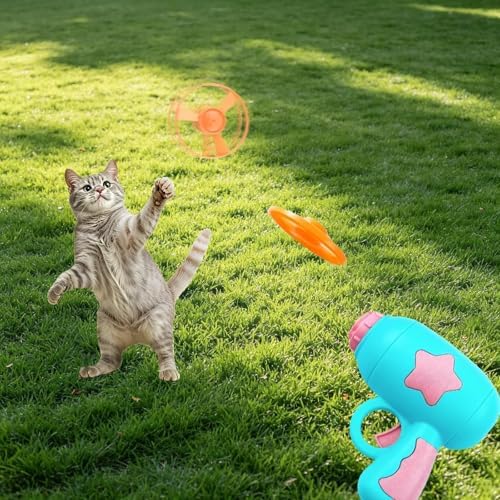 17 Pcs Cat Fetch Toy with Colorful Flying Propellers Set, Additional Flying Discs for Outdoor & Indoor Pet Chasing Training Hunting, Interactive Cat Propeller Toy (Star Pink + Blue) - Image 6