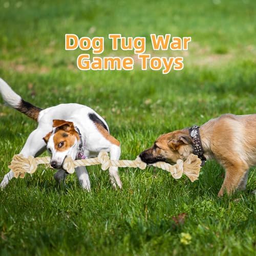 Bmag Dog Rope Toys for Aggressive Chewers, Interactive Heavy Duty Dog Toys for Medium Large Dogs, Tough Twisted Rope Toy with 5 Knots(Beige) - Image 5
