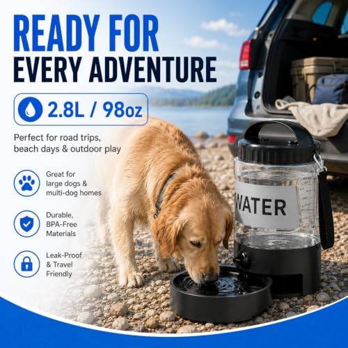 Portable Dog Water Bottle with Travel Bowl, 98 oz/2.8 L, Black - Image 5