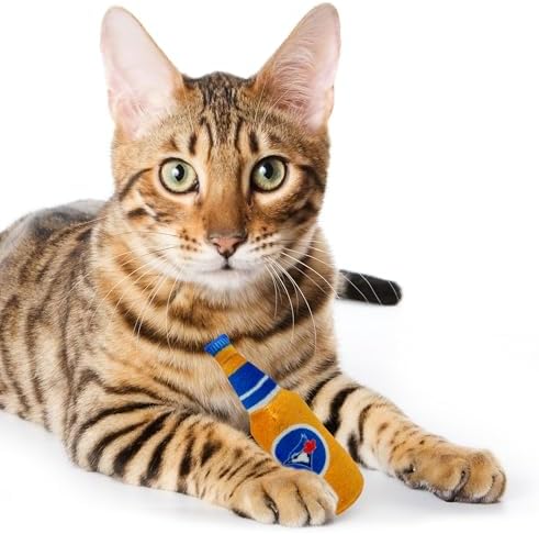 Best Plush CAT Toy - MLB Toronto Blue Jays Complete Set of 3 Piece Cat Toys Filled with Fresh Catnip. Incld: 1 Baseball Cap Cat Toy, 1 Baseball Cat Toy with Feathers & 1 Beer Bottle. Team Logos - Image 7