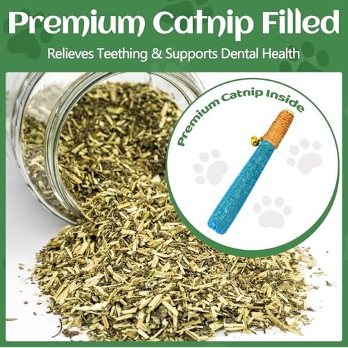 4 Pack Hand-Rolled Catnip Sticks with Chew Rope & Bell -Shaped Cat Toys for Indoor Cats and Kicker Toys, Teething Chew and Play Fun (Blue) - Image 4
