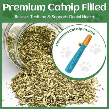 4 Pack Hand-Rolled Catnip Sticks with Chew Rope & Bell -Shaped Cat Toys for Indoor Cats and Kicker Toys, Teething Chew and Play Fun (Blue) - Image 4
