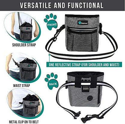 PetAmi Dog Treat Pouch, Pet Treat Pouch for Training, Dog Walking Bag Holder for Kibbles, Pet Food Toy, Dog Trainer Essentials Supplies, Poop Bag Dispenser, 3 Ways to Wear (Black Stripes) - Image 4