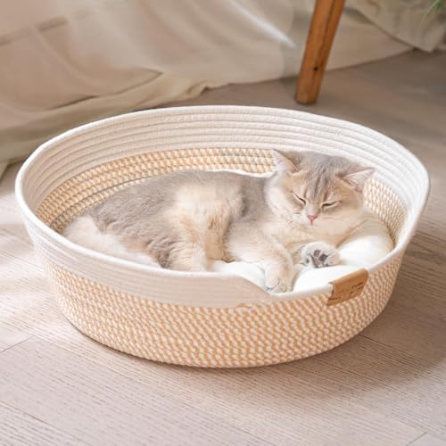 CHEERHOME PETS Handwoven Cat Basket Bed Cooling for Indoor Cat with Cushion by CHEERPALS