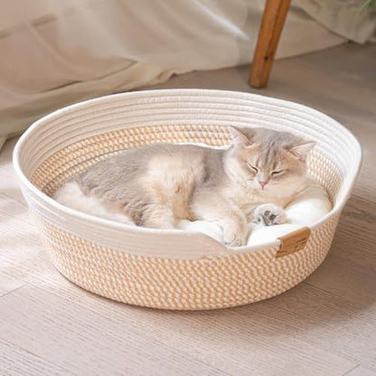 CHEERHOME PETS Handwoven Cat Basket Bed Cooling for Indoor Cat with Cushion by CHEERPALS
