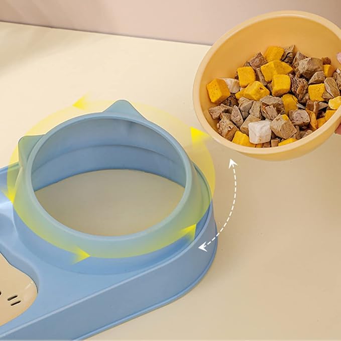 Mltao Pet Feeder, Sky Blue Automatic 3 in 1 Cat Feeder Bowl with Water Dispenser, Plastic Raised Cat Dishes, Wet and Dry Food Bowl Set for Small Dogs, Cats, Rabbits