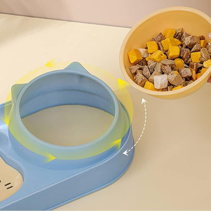 Mltao Pet Feeder, Sky Blue Automatic 3 in 1 Cat Feeder Bowl with Water Dispenser, Plastic Raised Cat Dishes, Wet and Dry Food Bowl Set for Small Dogs, Cats, Rabbits