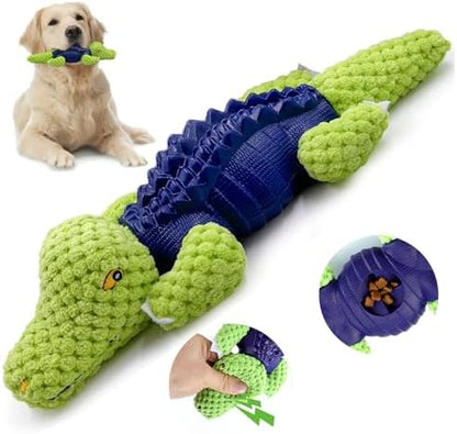 Dog Chew Toys for Small and Medium Breeds, Squeaky Dog Toys Plush, Interactive Dog Toys to Keep Them Busy, Alligator Dog Puzzle Toy, Dogs Dental Chew, Beef Flavored Chew Toy, Dogs Birthday Toy- Green by Unknown