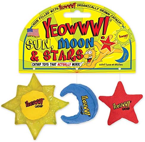YEOWWW Catnip Cat Toy for Indoor and Outdoor Cats -Premium Quality Strong Catnip Toys for Cats (1x Crinkle Catnip Toy Sun 1 x Moon 1x Star) by YeowwwCatnip