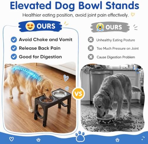 XIAZ Elevated Dog Bowls Large Breed Raised Dogs Bowl Stand Large/Medium Sized Dog Slow Feeder Dogs Bowls Food Water Stands 5 Heights Adjustable 9/11/12/14in Pet Feeder Dish Station - Image 3