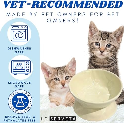 Ceramic Raised Cat Bowl, Elevated Pet Food Bowl for Small Dog, Cute Cat Dish Tilted, Whisker Fatigue, Wrinkle Texture (Yellow) - Image 5