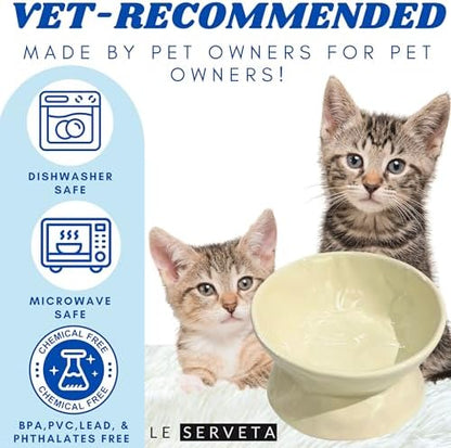 Ceramic Raised Cat Bowl, Elevated Pet Food Bowl for Small Dog, Cute Cat Dish Tilted, Whisker Fatigue, Wrinkle Texture (Yellow) - Image 5
