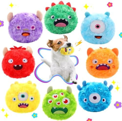 HyDren 8 Pack Plush Squeaky Dog Ball Dog Toys Gift for Small Medium Teething Puppy 2 In1 Fuzzy 4" with Squeakers Cute Funny Chewing Toys for Pet Gift(Funny) by HyDren