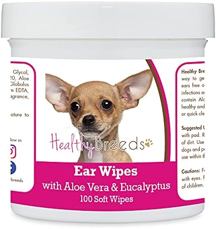 Healthy Breeds Chihuahua Ear Cleaning Wipes with Aloe & Eucalyptus for Dogs 100 Count by HealthyBreeds