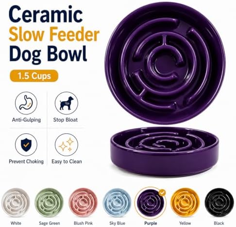 Ceramic Slow Feeder Dog Bowl, 1.5 Cup Puzzle Dish for Small Medium Dogs - Image 6