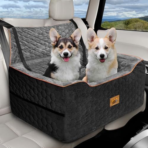 Dog Car Seat for Medium/Large Dog Booster Seat for Dogs Under 60 lbs or 2 Small Dogs, Multi-Functional Pet Car Seat with Thick Cushion, 2 Safety Leashes (BlackGray) by Qualityproductsqualityservice