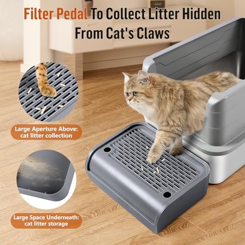 Cat Step for Litter Box, Litter Box Ramp with Filter Function, Dark Grey - Image 3