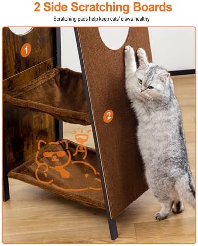 56in Modern Wood Cat Tree Tower for Indoor Cats with Hammock - Image 5