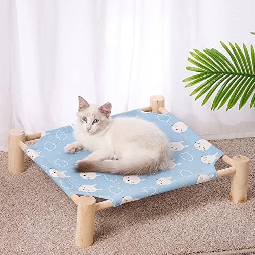 Pozico Cat & Dog Hammock Bed – Wooden Elevated Pet Cot with Breathable Mesh – Raised Cat Bed for Small Pets, Portable Puppy Bed Indoor & Outdoor Use – Blue Rabbit Design - Image 5