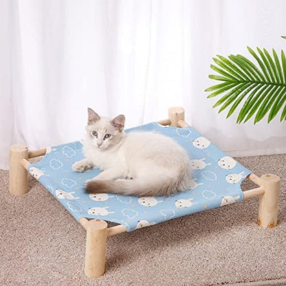 Pozico Cat & Dog Hammock Bed – Wooden Elevated Pet Cot with Breathable Mesh – Raised Cat Bed for Small Pets, Portable Puppy Bed Indoor & Outdoor Use – Blue Rabbit Design - Image 5