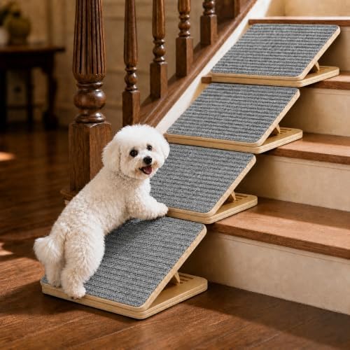 4-Pack Adjustable Small Dog Ramps, Folding Wooden Pet Ramps for Stairs by Loscarol