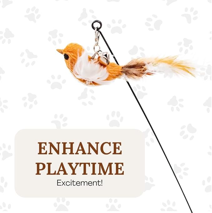 Interactive Cat Toys for Bored Indoor Adult Felines - Any Surface Base Teaser Wand - Feather Stimulation Activity - Bird Simulation Self Play Kitten Enrichment Solo Exercise - Juguetes para Gatos