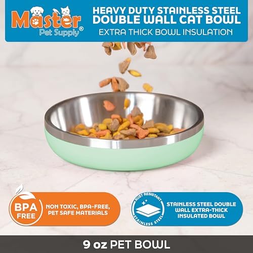 Master Pet Supply Stainless Steel Cat Bowls 9 oz Heavy Duty Pistachio - Image 2