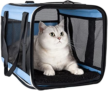 Soft Pet Carrier for Large and Medium Cats, 2 Kitties, Small Dogs. Easy to Get Cat in, Great for Cats that Don't Like Carriers (Blue) by petisfam