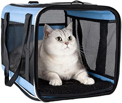 Soft Pet Carrier for Large and Medium Cats, 2 Kitties, Small Dogs. Easy to Get Cat in, Great for Cats that Don't Like Carriers (Blue) by petisfam