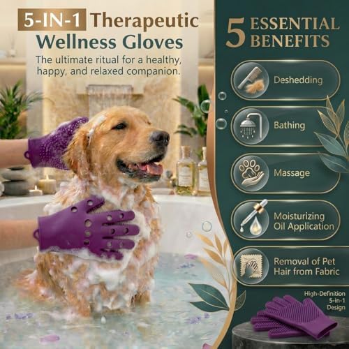 Pet Grooming Gloves for Cats & Dogs – Silicone Hair Removal Glove for Bathing, Shedding & Massage – Gentle Mitt for Long & Short Hair Pets with Drainage System - Image 2