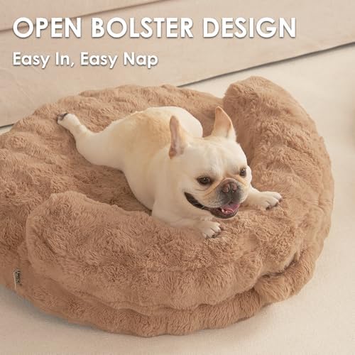 EHEYCIGA Soft Cat Couch Bed for Indoor Cats, Fluffy Small Dog Bed with Removable Washable Cover, Bolster Pet Sofa, Waterproof and Non-Slip, 26" x 26"x 8", Camel - Image 3