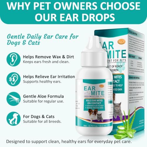 Daiasns 2PCS Ear Mite Treatment for Dogs & Cats - Fast-Acting Ear Mite Drops, Dog Ear Infection Treatment, Ear Mite Treatment for Dog Yeast Infection, 100% Natural for Ear Relief - 0.75 fl oz - Image 5