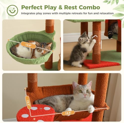 69" Tall Cat Tree for Indoor Cats Large Adult, Multi-Level Cat Tower - Image 5