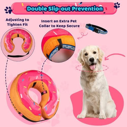 Grand Line Donut Inflatable Collar for Dogs and Cats, Soft Recovery Dog Cone After Surgery, Protective Pet Neck Cone for Small, Medium, Large Dogs, Not Block Vision (Pink, M) - Image 5