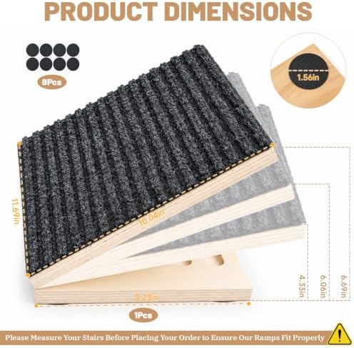 1 Pack Wooden Dog Ramp for Stairs with 8 Anti-Slip Pads（Black） - Image 5