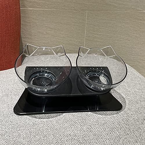 Luck Dawn Double Elevated Cat Bowls with Raised Stand, 15 Tilted cat Bowl Design Neck Guard Stand Raised Pet Food Water Feeder Bowl for Cats or Small Dogs - Image 3