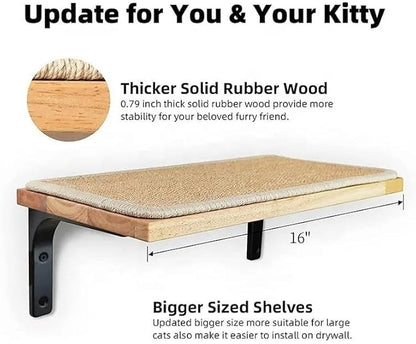 2 Pieces Cat Hammock Wall Mounted Floating Wall Shelf with Cat Scratching Mat Thick Solid Wood Cat Tree for Cat (2 Pieces Hammock)