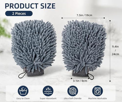 Dogs Grooming Glove, Chenille Microfiber Pet Dirty Dog Dry Bath Gloves, Suitable for All Dog Breeds, For Wiping Wet Paws and Bodies (Machine Washable 2 Pack) - Image 2