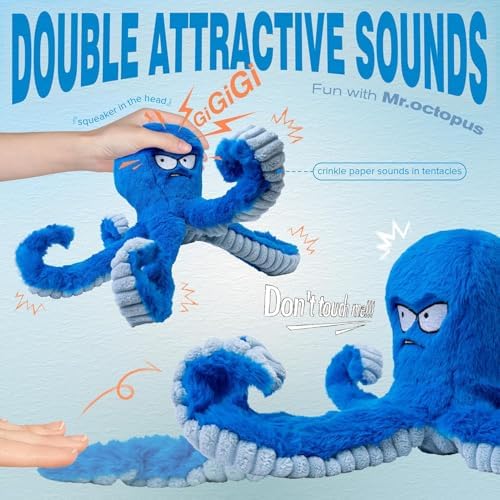 Large Dog Toys, Squeaky Dog Toy, Stuffed Crinkle Blue Octopus Toys 2 Pack - Image 2