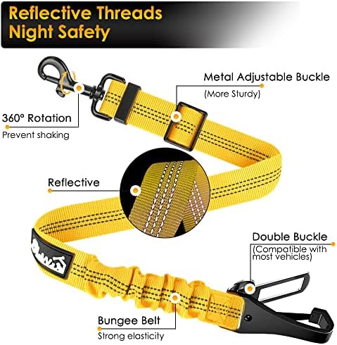 SlowTon Dog Harness, Adjustable Dog Seatbelt, 2 in 1 Latch Bar Attachment, Reflective Nylon Belt Tether, Yellow, 27.55in - Image 5