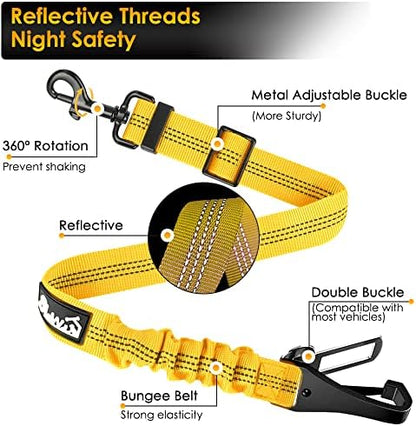 SlowTon Dog Harness, Adjustable Dog Seatbelt, 2 in 1 Latch Bar Attachment, Reflective Nylon Belt Tether, Yellow, 27.55in - Image 5